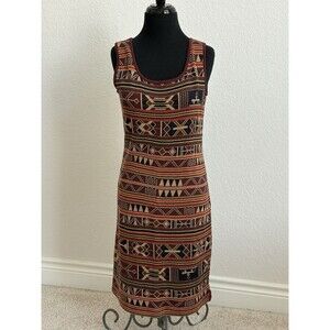 Peruvian Connection Sakalava Geometric Ikat Knit Tank Dress, Women’s S Earthy